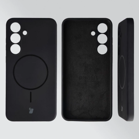 Silikonowe etui z pierścieniem magnetycznym Bizon Soft Case Magnetic do Galaxy S25 Plus, czarne