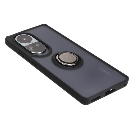 Etui z uchwytem na palec Bizon Case Hybrid Ring do Oppo Reno10 / 10 Pro, przydymione z czarną ramką