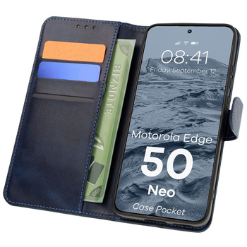 Etui z klapką Bizon Case Pocket do Motorola Edge 50 Neo, granatowe
