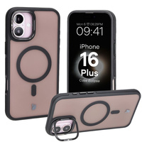 Etui z podstawką i pierścieniem magnetycznym Bizon Case Eclipse do iPhone 16 Plus,  przydymione z czarną ramką