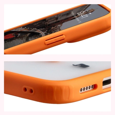 Etui z pierścieniem magnetycznym Bizon Case MatteO do iPhone 17 Pro Max, przydymione-pomarańczowe