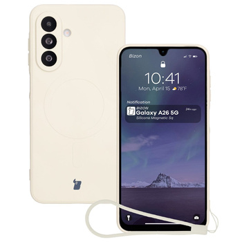 Silikonowe etui z pierścieniem magnetycznym Bizon Case Silicone Magnetic Sq do Galaxy A26 5G, beżowe