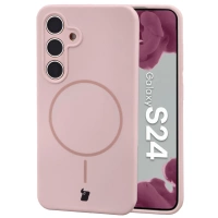 Silikonowe etui z pierścieniem magnetycznym Bizon Soft Case Magnetic do Galaxy S24, jasnoróżowe
