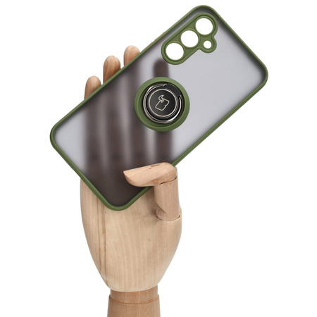 Etui z uchwytem na palec Bizon Case Hybrid Ring do Galaxy A54 5G, przydymione z zieloną ramką