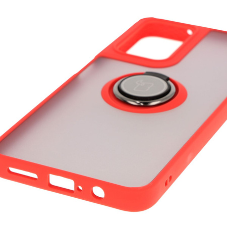 Etui z uchwytem na palec Bizon Case Hybrid Ring do Motorola Moto G35 5G, przydymione z czerwoną ramką