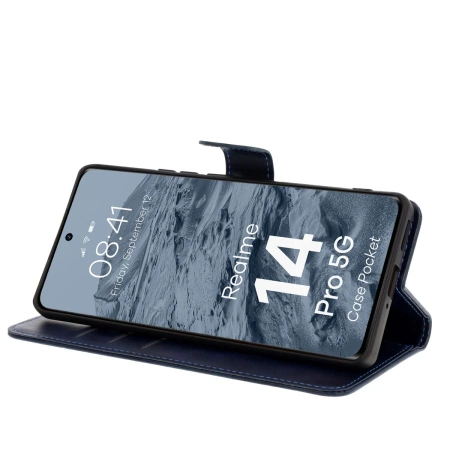 Etui z klapką Bizon Case Pocket do Realme 14 Pro 5G, granatowe