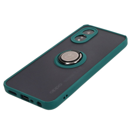 Etui z uchwytem na palec Bizon Case Hybrid Ring do Oppo A38 4G, przydymione z ciemnozieloną ramką