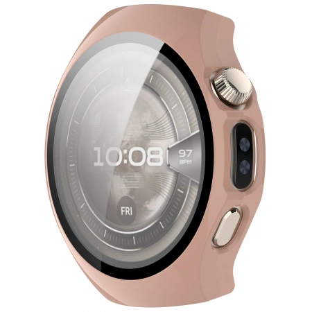 Etui ze szkłem do zegarka Bizon Case+Glass Watch do Huawei Watch 5 46 mm, różowe