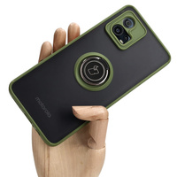 Etui z uchwytem na palec Bizon Case Hybrid Ring do Motorola Moto G72, przydymione z zieloną ramką