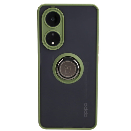 Etui z uchwytem na palec Bizon Case Hybrid Ring do Oppo A98 5G, przydymione z zieloną ramką
