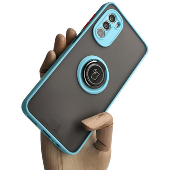 Etui z uchwytem na palec Bizon Case Hybrid Ring do Motorola Moto G52 / G82, przydymione z jasnoniebieską ramką