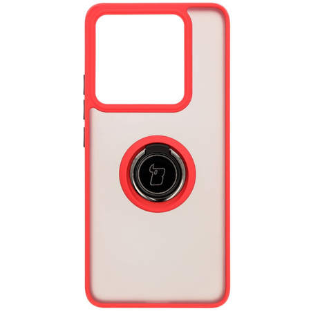 Etui z uchwytem na palec Bizon Case Hybrid Ring do Xiaomi 14T Pro, przydymione z czerwoną ramką