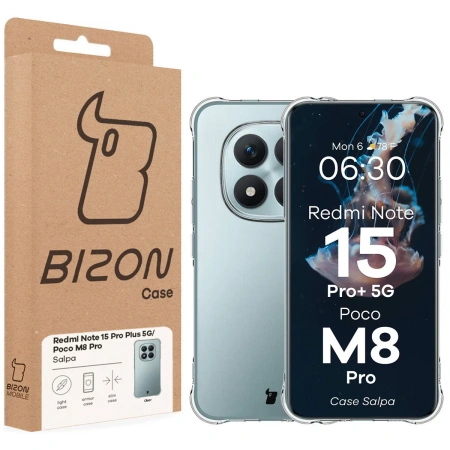 Elastyczne etui Bizon Case Salpa do Xiaomi Redmi Note 15 Pro Plus 5G / POCO M8 Pro 5G, przezroczyste