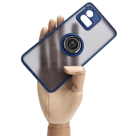 Etui z uchwytem na palec Bizon Case Hybrid Ring do Motorola Moto G72, przydymione z granatową ramką