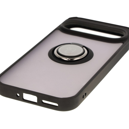 Etui z uchwytem na palec Bizon Case Hybrid Ring do Google Pixel 9 / 9 Pro, przydymione z czarną ramką