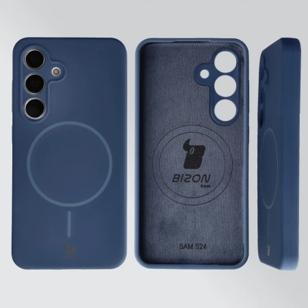 Silikonowe etui z pierścieniem magnetycznym Bizon Soft Case Magnetic do Galaxy S24, granatowe