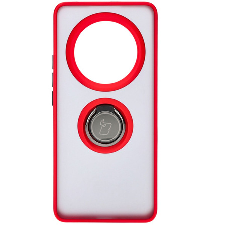 Etui z uchwytem na palec Bizon Case Hybrid Ring do Realme 12 Pro / 12 Pro+, przydymione z czerwoną ramką