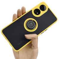 Etui z uchwytem na palec Bizon Case Hybrid Ring do Oppo Reno8 T, przydymione z żółtą ramką
