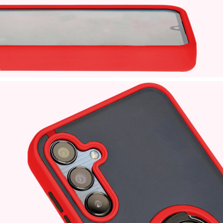 Etui z uchwytem na palec Bizon Case Hybrid Ring do Galaxy M15 5G, przydymione z czerwoną ramką