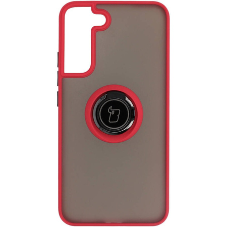 Etui z uchwytem na palec Bizon Case Hybrid Ring do Galaxy S22 Plus, przydymione z czerwoną ramką