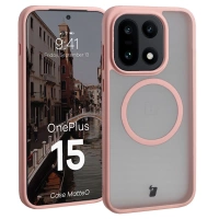 Etui z pierścieniem magnetycznym Bizon Case MatteO do OnePlus 15, przydymione-jasnoróżowe