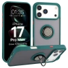 Etui z uchwytem na palec Bizon Case Hybrid Ring do iPhone 17 Pro Max, przydymione z ciemnozieloną ramką