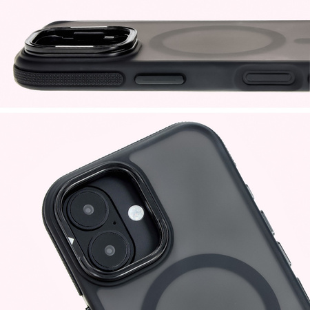 Etui z podstawką i pierścieniem magnetycznym Bizon Case Eclipse do iPhone 16, przydymione z czarną ramką