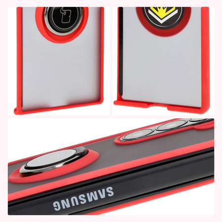 Etui z uchwytem na palec Bizon Case Hybrid Ring do Galaxy Z Fold6, przydymione z czerwoną ramką