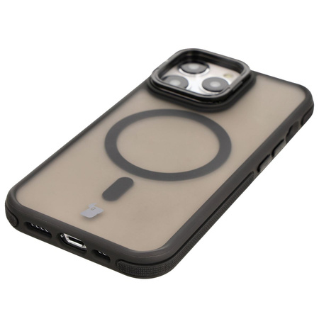 Etui z podstawką i pierścieniem magnetycznym Bizon Case Eclipse do iPhone 13 Pro, przydymione z czarną ramką