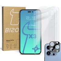 3x Szkło hartowane + szybka na aparat Bizon Glass Clear 2 Pack do iPhone 14 Pro