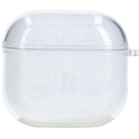 Elastyczne etui z karabińczykiem Bizon Case Headphone Clear do AirPods 4 przezroczysto-brokatowe