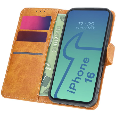 Etui z klapką Bizon Case Pocket do iPhone 16, brązowe