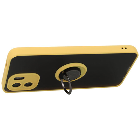 Etui z uchwytem na palec Bizon Case Hybrid Ring do Xiaomi Redmi A1, przydymione z żółtą ramką