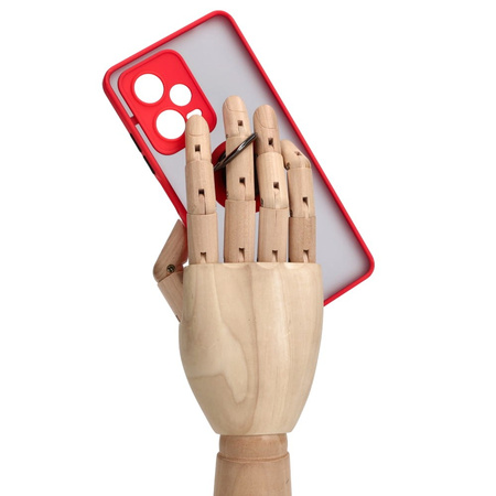 Etui z uchwytem na palec Bizon Case Hybrid Ring do Xiaomi Redmi Note 12 Pro+ 5G, przydymione z czerwoną ramką