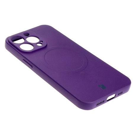 Etui silikonowe z pierścieniem magnetycznym Bizon Case Silicone Magnetic do iPhone 13 Pro, śliwkowe