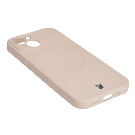 Etui silikonowe z pierścieniem magnetycznym Bizon Case Silicone Magnetic do iPhone 15, beżowe
