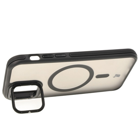 Etui z podstawką i pierścieniem magnetycznym Bizon Case Eclipse do iPhone 12 / iPhone 12 Pro , przydymione z czarną ramką