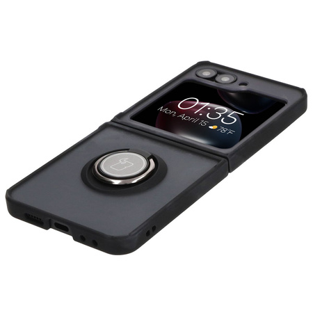 Etui z uchwytem na palec Bizon Case Hybrid Ring do Galaxy Z Flip7 FE / Z Flip6, przydymione z czarną ramką