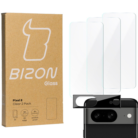 3x Szkło + szybka na aparat BIZON Clear 2 Pack do Pixel 8