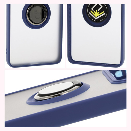Etui z uchwytem na palec Bizon Case Hybrid Ring do Xiaomi 14T Pro, przydymione z granatową ramką