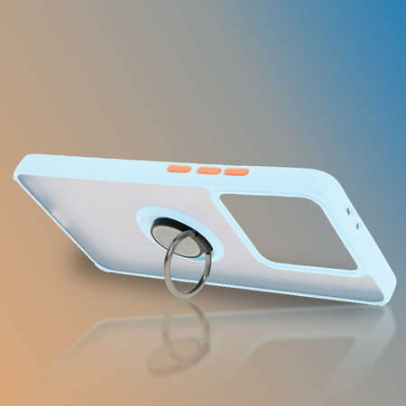 Etui z uchwytem na palec Bizon Case Hybrid Ring do Xiaomi 14T Pro, przydymione z jasnoniebieską ramką
