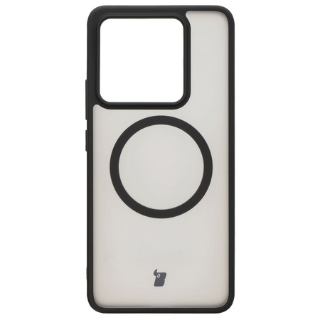 Etui z pierścieniem magnetycznym Bizon Case MatteO do Xiaomi 14T, półprzezroczyste z czarną ramką