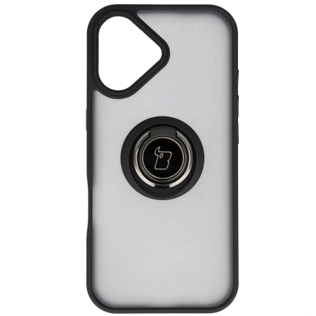 Etui z uchwytem na palec Bizon Case Hybrid Ring do iPhone 17, przydymione z czarną ramką