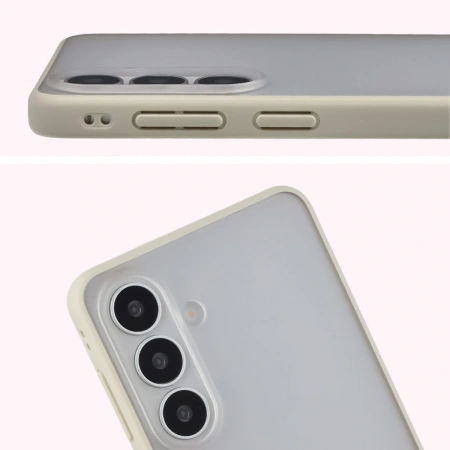 Etui Bizon Case Angelo do Galaxy S26 Plus, półprzezroczyste z beżową ramką