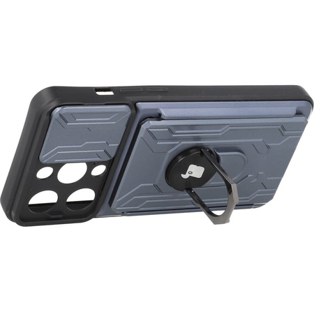 Etui Bizon Case Camshield Card Slot Ring do iPhone 14 Pro, szare