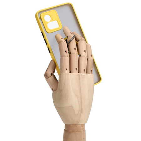 Etui z uchwytem na palec Bizon Case Hybrid Ring do Motorola Moto G72, przydymione z żółtą ramką