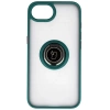 Etui z uchwytem na palec Bizon Case Hybrid Ring do iPhone 16e, przydymione z ciemnozieloną ramką