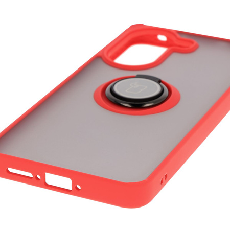 Etui z uchwytem na palec Bizon Case Hybrid Ring do Xiaomi Poco X7 Pro, przydymione z czerwoną ramką