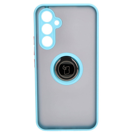 Etui z uchwytem na palec Bizon Case Hybrid Ring do Galaxy A54 5G, przydymione z jasnoniebieską ramką
