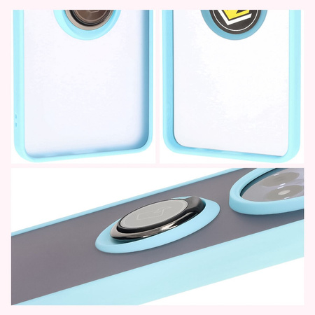 Etui z uchwytem na palec Bizon Case Hybrid Ring do Realme 12 / 12x, przydymione z jasnoniebieską ramką